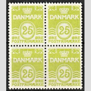 FRIMRKER DANMARK | 1965 - AFA 430 - Blgelinie - 25 re lysgrn i 4-blok - Postfrisk