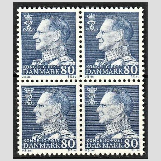 FRIMRKER DANMARK | 1965 - AFA 433F - Frederik IX - 80 re bl i 4-blok - Postfrisk