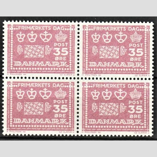 FRIMRKER DANMARK | 1964 - AFA 427F - Frimrkets Dag - 35 re rosalilla i 4-blok - Postfrisk