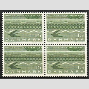 FRIMRKER DANMARK | 1963 - AFA 416 - Fugleflugtslinien til Tyskland - 15 re grn i 4-blok - Postfrisk