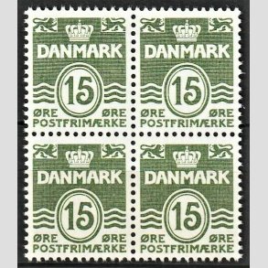 FRIMRKER DANMARK | 1963 - AFA 413 - Blgelinie - 15 re grn i 4-blok - Postfrisk