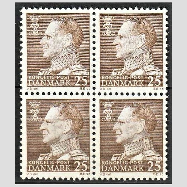 FRIMRKER DANMARK | 1963 - AFA 414 - Frederik IX - 25 re brun i 4-blok - Postfrisk