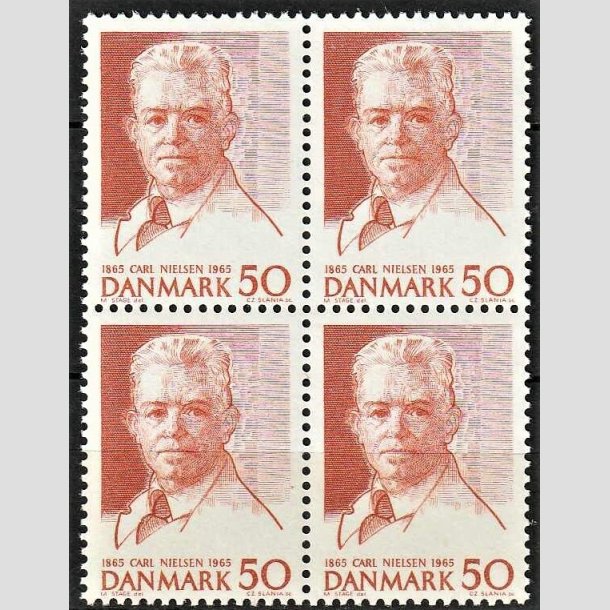 FRIMRKER DANMARK | 1965 - AFA 435F - Carl Nielsen - 50 re orangerd i 4-blok - Postfrisk