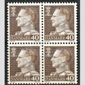 FRIMRKER DANMARK | 1965 - AFA 431F - Frederik IX - 40 re brun i 4-blok - Postfrisk