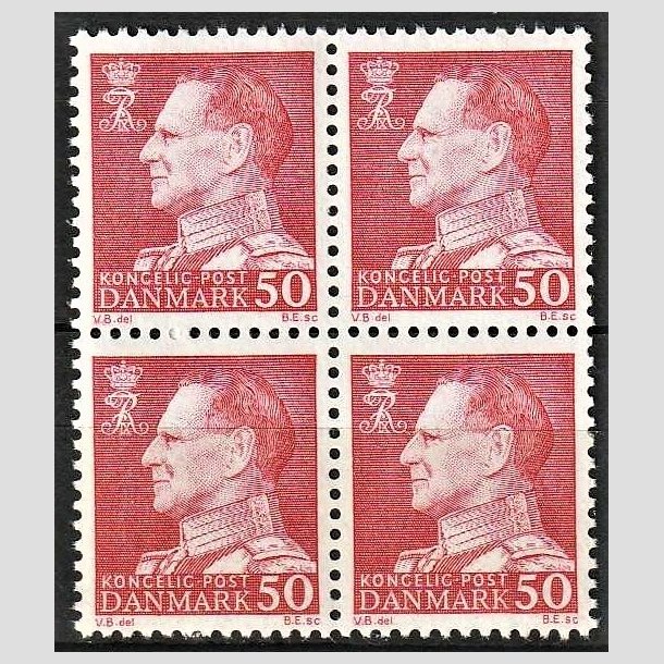 FRIMRKER DANMARK | 1965 - AFA 432F - Frederik IX - 50 re rd i 4-blok - Postfrisk