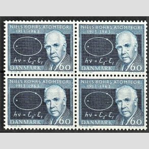 FRIMRKER DANMARK | 1963 - AFA 421 - Niels Bohr - 60 re bl i 4-blok - Postfrisk