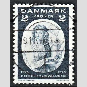 FRIM�RKER DANMARK | 1970 - AFA 508 - Bertel Thorvaldsen - 2 Kr. bl� - Lux Stemplet 
