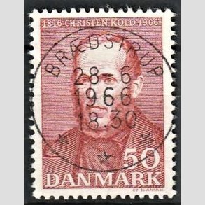 FRIM�RKER DANMARK | 1966 - AFA 444 - Christen Kold - 50 �re brunr�d - Pragt Stemplet Br�dstrup