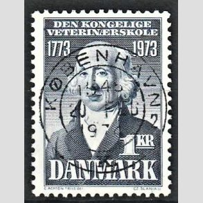 FRIM�RKER DANMARK | 1973 - AFA 544 - Kgl. Veterin�rskole 200 �r - 1,00 Kr. bl� - Pragt Stemplet