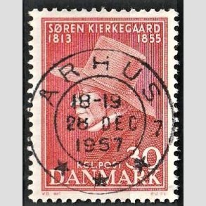 FRIM�RKER DANMARK | 1955 - AFA 365 - S�ren Kierkeghaard - 30 �re r�d - Pragt Stemplet