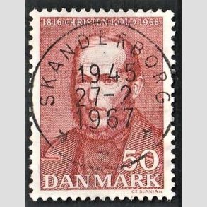 FRIM�RKER DANMARK | 1966 - AFA 444 - Christen Kold - 50 �re brunr�d - Pragt Stemplet Skanderborg