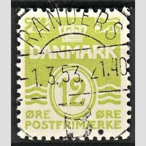 FRIM�RKER DANMARK | 1952-53 - AFA 335 - B�lgelinie 12 �re lysgr�n - Lux Stemplet Randers