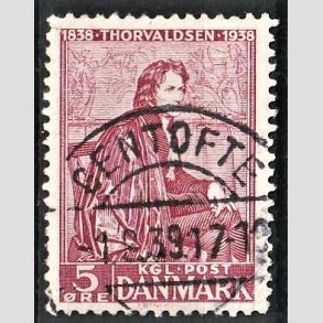 FRIM�RKER DANMARK | 1938 - AFA 249 - Thorvaldsen 5 �re r�dlilla - Lux Stemplet Gentofte
