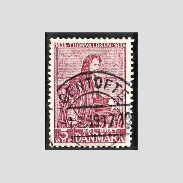 FRIMRKER DANMARK | 1938 - AFA 249 - Thorvaldsen 5 re rdlilla - Lux Stemplet Gentofte