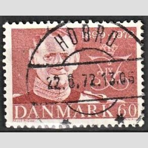 FRIM�RKER DANMARK | 1972 - AFA 522 - Frederik IX mindeudgave - 60 �re brunr�d - Pragt Stemplet Hobro