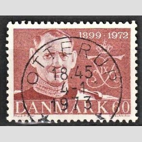 FRIM�RKER DANMARK | 1972 - AFA 522 - Frederik IX mindeudgave - 60 �re brunr�d - Pragt Stemplet Otterup