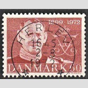 FRIM�RKER DANMARK | 1972 - AFA 522 - Frederik IX mindeudgave - 60 �re brunr�d - Pragt Stemplet Herlev