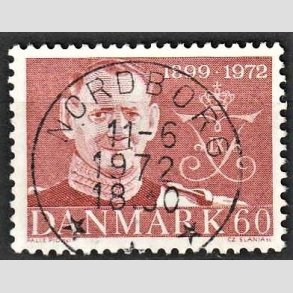 FRIM�RKER DANMARK | 1972 - AFA 522 - Frederik IX mindeudgave - 60 �re brunr�d - Pragt Stemplet Nordborg