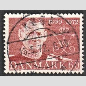 FRIM�RKER DANMARK | 1972 - AFA 522 - Frederik IX mindeudgave - 60 �re brunr�d - Pragt Stemplet K�ge