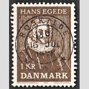 FRIM�RKER DANMARK | 1971 - AFA 513 - Hans Egede - 1,00 Kr, brun - Pragt Stemplet Roskilde