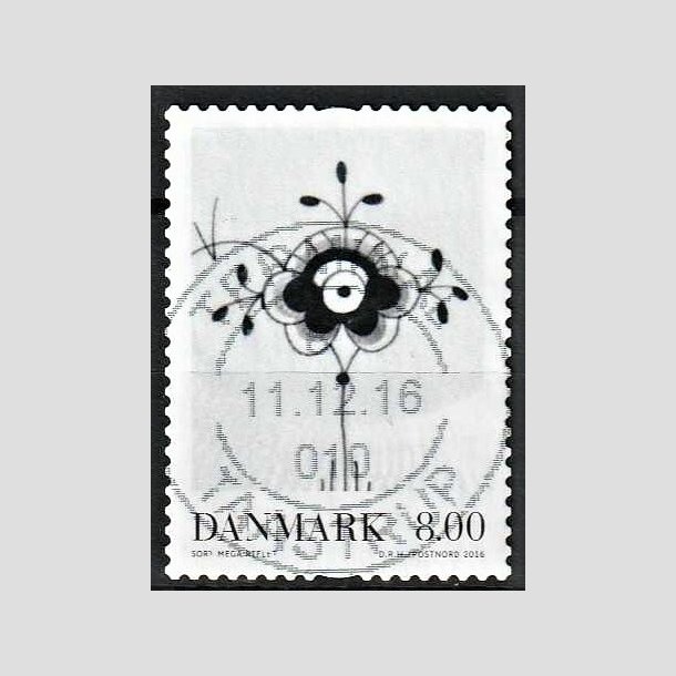 FRIMRKER DANMARK | 2016 - AFA 1873 - Dansk porceln - 8,00 Kr. Sort Mega - Pragt Stemplet