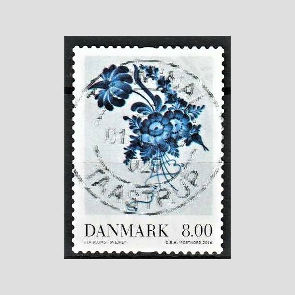 FRIMRKER DANMARK | 2016 - AFA 1872 - Dansk porceln - 8,00 Kr. Bl blomst - Pnt Stemplet