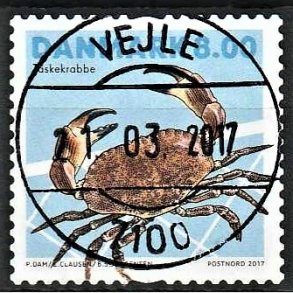 FRIM�RKER DANMARK | 2017 - AFA 1886 - Skaldyr - 8,00 kr. flerfarvet - Pragt Stemplet Vejle