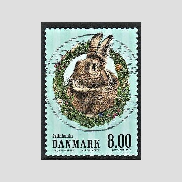 FRIMRKER DANMARK | 2016 - AFA 1851 - Grdens dyr - 8,00 Kr. kanin - Pragt Stemplet