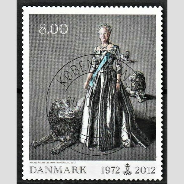 FRIMRKER DANMARK | 2012 - AFA 1694 - Dronning i 40 r - 8,00 Kr. flerfarvet - Pragt Stemplet