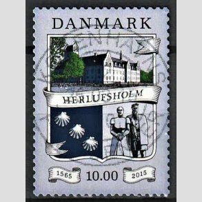 FRIM�RKER DANMARK | 2015 - AFA 1824 - Herlufsholm 450 �r - 10,00 Kr. flerfarvet - Pragt Stemplet