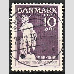 FRIM�RKER DANMARK | 1938 - AFA 250 - Thorvaldsen 10 �re violet - Lux Stemplet Snekkersten