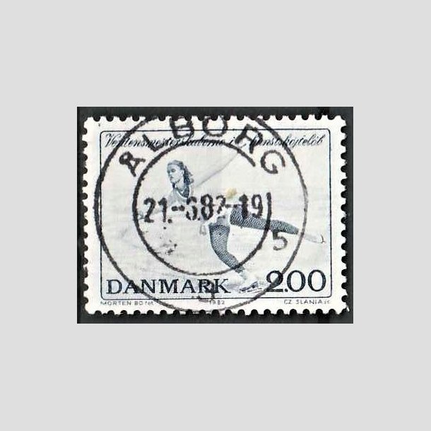 FRIMRKER DANMARK | 1982 - AFA 745 - WM i kunstskjtelb - 2 Kr. bl - Pragt Stemplet lborg
