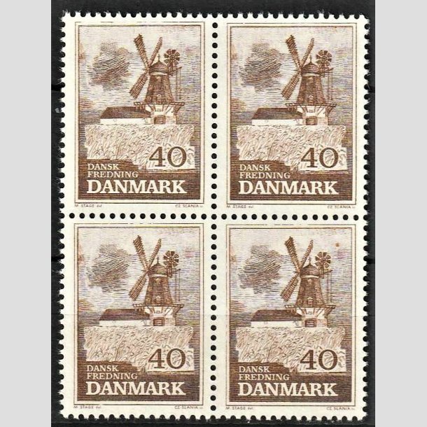 FRIMRKER DANMARK | 1965 - AFA 440F - Fredningsserie. Bog Mlle - 40 re brun i 4-blok - Postfrisk