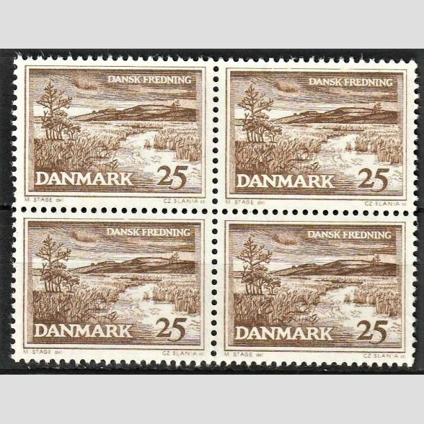FRIMRKER DANMARK | 1964 - AFA 428F - Fredningsserie. Karup  - 40 re brun i 4-blok - Postfrisk