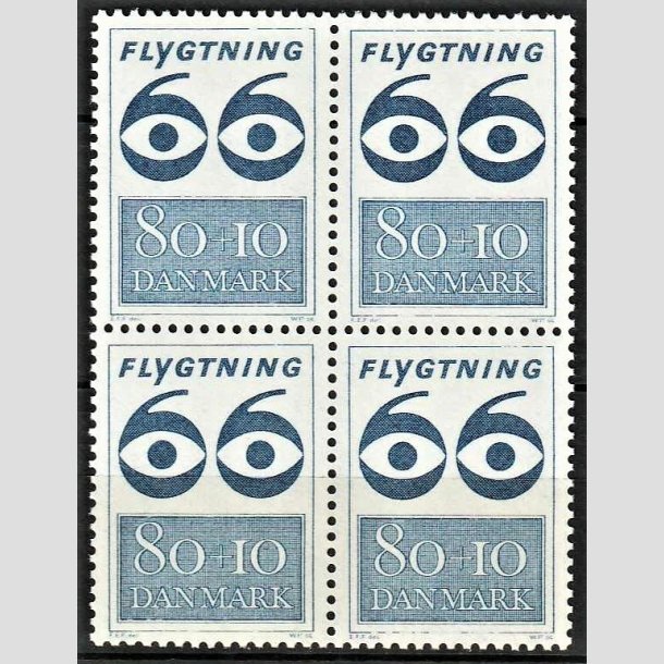 FRIMRKER DANMARK | 1966 - AFA 450F - Flygtning 1966 - 80 + 10 re bl i 4-blok - Postfrisk