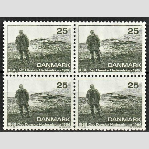 FRIMRKER DANMARK | 1966 - AFA 443 - Det danske Hedeselskab 100 r. - 25 re mrkgrn i 4-blok - Postfrisk