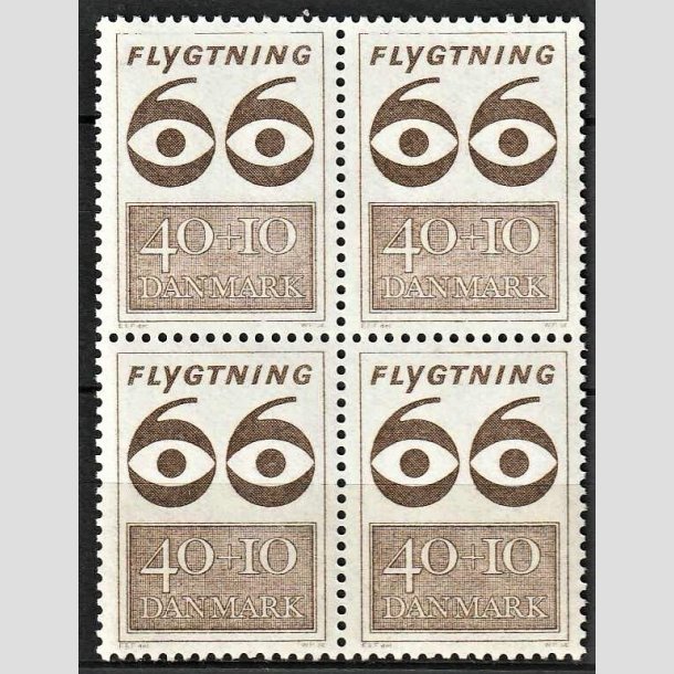 FRIMRKER DANMARK | 1966 - AFA 448F - Flygtning 1966 - 40 + 10 re brun i 4-blok - Postfrisk