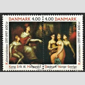 FRIM�RKER DANMARK | 1997 - AFA 1150-51 - Kalmarunionen 600 �r. - 4,00 Kr. flerfarvet parstykke - Pragt Stemplet