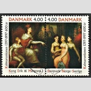 FRIM�RKER DANMARK | 1997 - AFA 1150-51 - Kalmarunionen 600 �r. - 4,00 Kr. flerfarvet parstykke - Pragt Stemplet