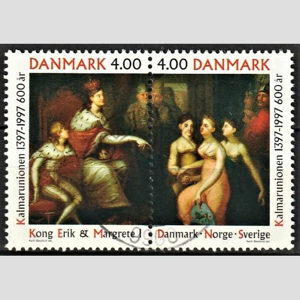 FRIMRKER DANMARK | 1997 - AFA 1150-51 - Kalmarunionen 600 r. - 4,00 Kr. flerfarvet parstykke - Pragt Stemplet