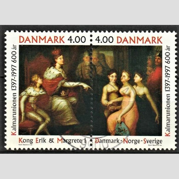 FRIMRKER DANMARK | 1997 - AFA 1150-51 - Kalmarunionen 600 r. - 4,00 Kr. flerfarvet parstykke - Pragt Stemplet