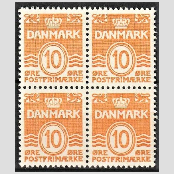 FRIMRKER DANMARK | 1933 - AFA 202 - Blgelinie 10 re orange i 4-blok Type IA - Postfrisk