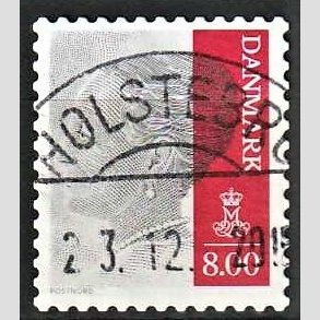FRIMRKER DANMARK | 2011 - AFA 1643E - Dronning Margrethe II - 8,00 Kr. gr/karmin - Pragt Stemplet Holstebro