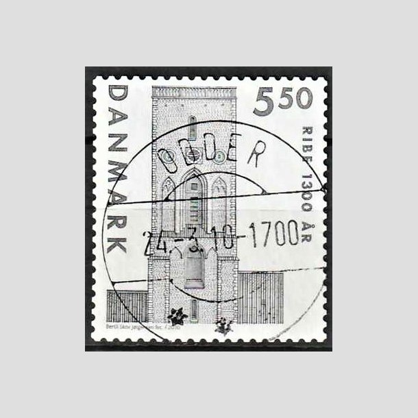 FRIMRKER DANMARK | 2010 - AFA 1614E - Ribe 1300 r. - 5,50 Kr. grsort p klip - Pragt Stemplet Odder