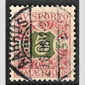 FRIMRKER DANMARK | 1907 - AFA 9 - 5 Kr. rd/grn Avisporto - Stemplet
