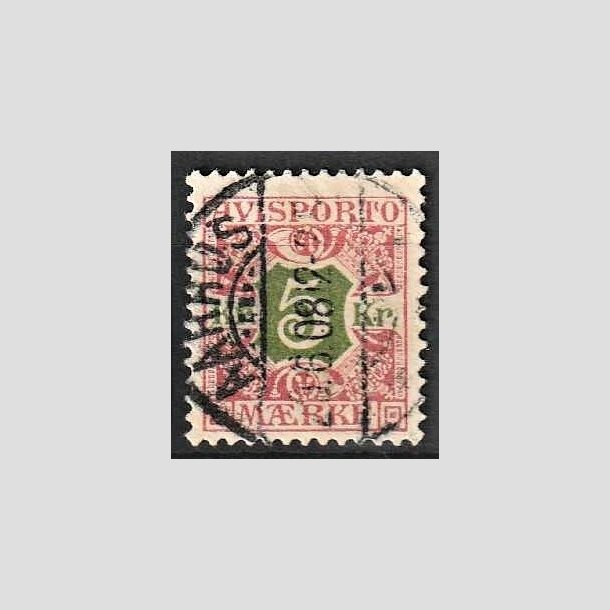 FRIMRKER DANMARK | 1907 - AFA 9 - 5 Kr. rd/grn Avisporto - Stemplet