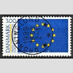 FRIM�RKER DANMARK | 1989 - AFA 940 - Valg til EU Parlamentet - 3,00 Kr. bl�/gul - Lux Stemplet Dronninglund