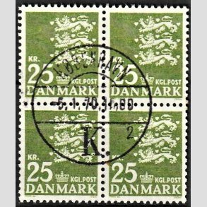 FRIMRKER DANMARK | 1962 - AFA 402 - Rigsvben 25 Kr. grn i 4-blok - Pragt Stemplet