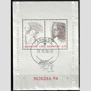 FRIM�RKER DANMARK | 1992 - AFA 1011-12 - Nordia 94. - 3,50 + 4,75 Kr. Miniark - Pragt Stemplet �rhus C