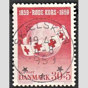FRIMRKER DANMARK | 1959 - AFA 378 - Rde Kors - 30 + 5 re rd - Pragt Stemplet Sklskr